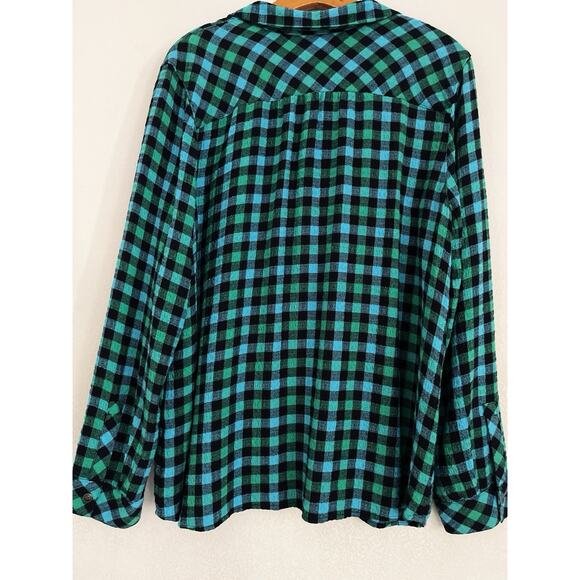J Jill Tunic Top Shirt Women L Green Black Plaid Relaxed 1/4 Button Up Cottage - Picture 2 of 9